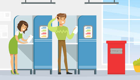 Voting and Election Concept, Voters Casting Ballots at Polling Paper Ballot in Box Vector Illustrationのイラスト素材