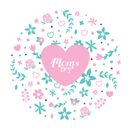 Mom Day Banner Template with Spring Flowers Seamless Pattern of Circular Shape Vector Illustrationのイラスト素材