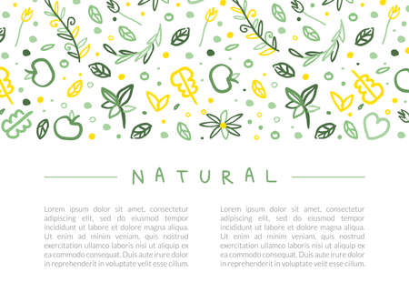 Natural Banner with Space for Text, Healthy Vegetarian Food, Eco Store, Farm Market, Eco Friendly Background, Poster, Card Template Design Vector Illustrationのイラスト素材