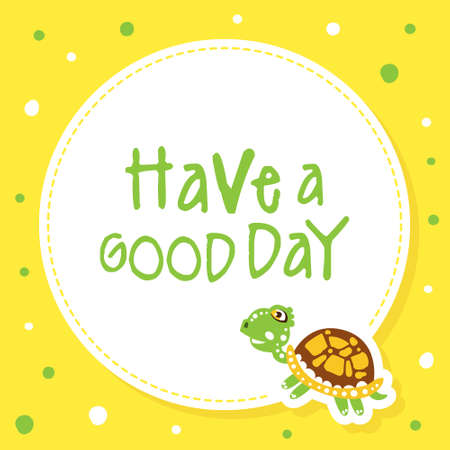 Text Frame with Happy Green Turtle with Shell Vector Illustrationのイラスト素材