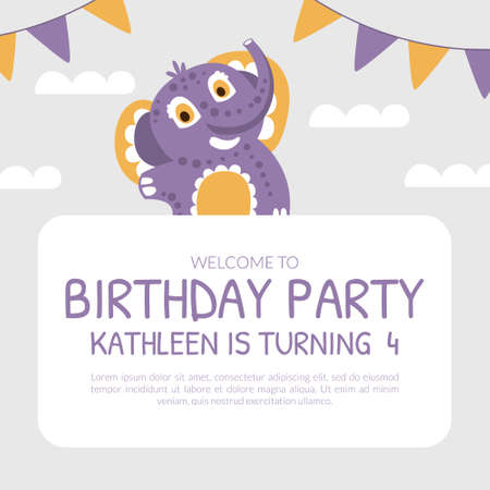 Birthday Party Welcome Card with Cute Elephant Character with Trunk and Tusks Vector Templateのイラスト素材