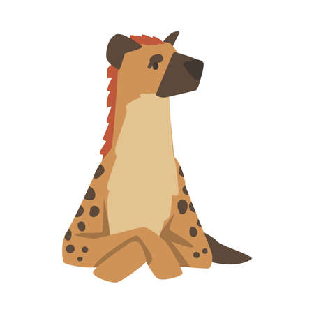 Hyena as Carnivore Mammal with Spotted Coat and Rounded Ears Sitting Vector Illustrationのイラスト素材