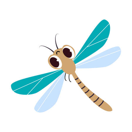 Cute Funny Dragonfly Insect, Lovely Colorful Creature Cartoon Vector Illustrationのイラスト素材