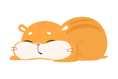 Cute Funny Hamster Sleeping, Adorable Pet Animal Cartoon Vector Illustrationのイラスト素材