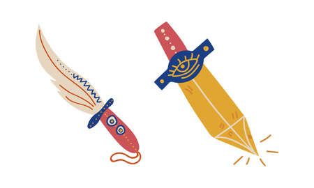 Occult and Esoteric Astrology Elements with Dagger and Eye Symbol Vector Set