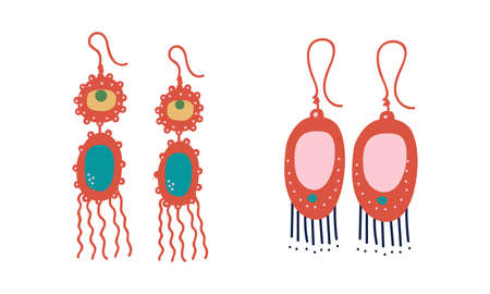 Jewellery or Jewelry Item as Personal Adornment with Earrings Vector Setのイラスト素材