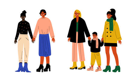 Homosexual Couple with Children Spending Time Together Vector Setのイラスト素材