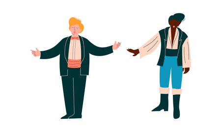 Opera Singer in Theatrical Garment Performing on Stage Vector Setのイラスト素材