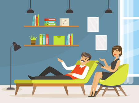Man on Couch at Appointment with Psychologist Vector Illustrationのイラスト素材