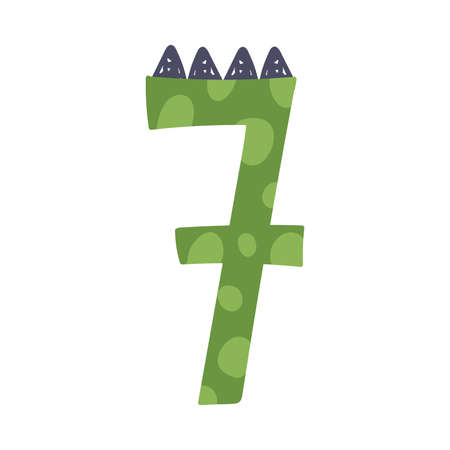 Dinosaur Number or Numeral Seven with Spikes Isolated on White Background Vector Illustrationのイラスト素材