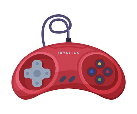 Red Video Game Console Controller, Joystick of Modern Game Console Cartoon Vector Illustrationのイラスト素材
