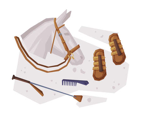 Equestrian Sport Equipment, Grooming Tools Set Vector Illustrationのイラスト素材