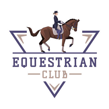 Equestrian Club  Design, Horse with Jockey, Derby, Tournament Label, Emblem Vector Illustrationのイラスト素材