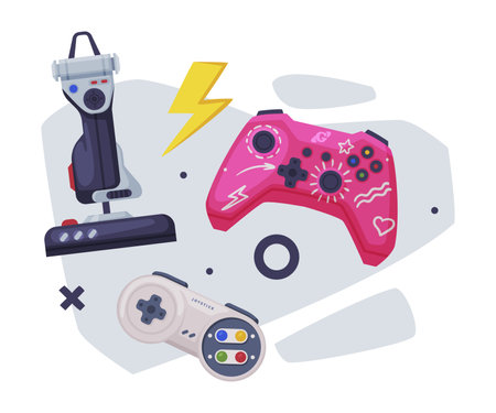 Game Joystick Set, Gamepads Controller Consoles Vector Illustrationのイラスト素材