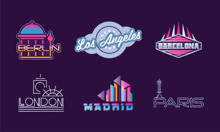City and Biggest Capitals Name Design Vector Set