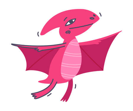 Funny Winged Dinosaur as Cute Prehistoric Creature and Comic Jurassic Predator Vector Illustrationのイラスト素材