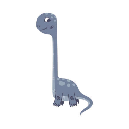 Funny Long Necked Dinosaur as Cute Prehistoric Creature and Comic Jurassic Predator Vector Illustrationのイラスト素材