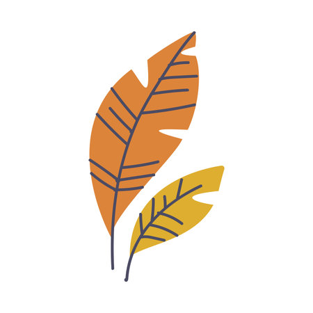 Simple Doodle Leaf of Plant on Stem Isolated on White Background Vector Illustrationのイラスト素材