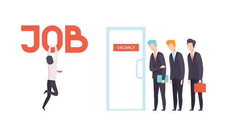 People Character Searching for Job Standing in Line for Interview Vector Setのイラスト素材