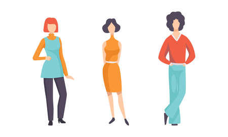 Man and Woman Character Wearing Vintage Clothing from 70s Vector Setのイラスト素材
