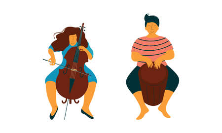 Man and Woman Musician Instrumentalist Performing Music Playing Musical Instrument Vector Setのイラスト素材