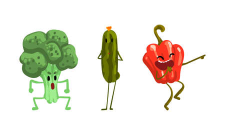 Funny Humanized Vegetables Smiling and Laughing Pointing Finger Vector Setのイラスト素材