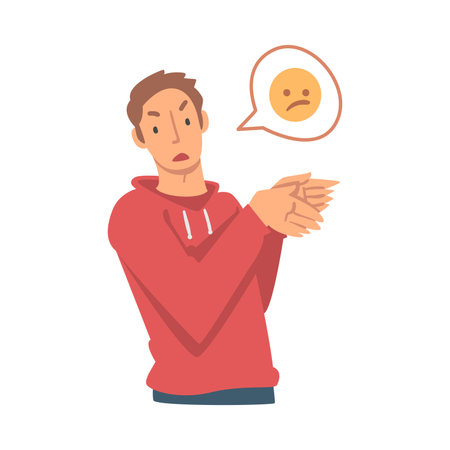 Young Angry Man Character Expressing Discontent in Social Media Vector Illustrationのイラスト素材