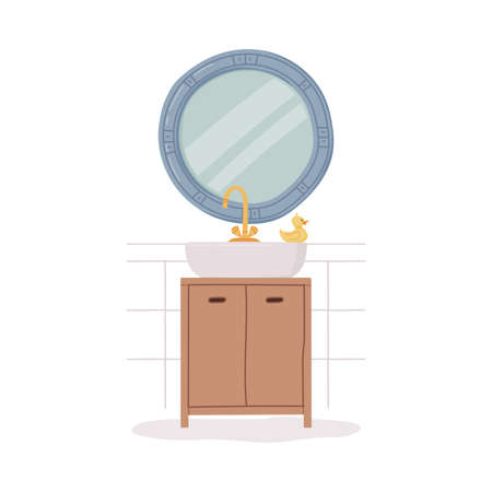 Bathroom or Washroom Interior with Mirror and Sink with Tap Vector Illustrationのイラスト素材