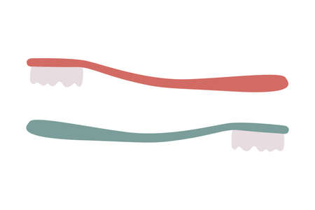 Pair of Toothbrush as Oral Hygiene Instrument for Cleaning Teeth Vector Illustrationのイラスト素材