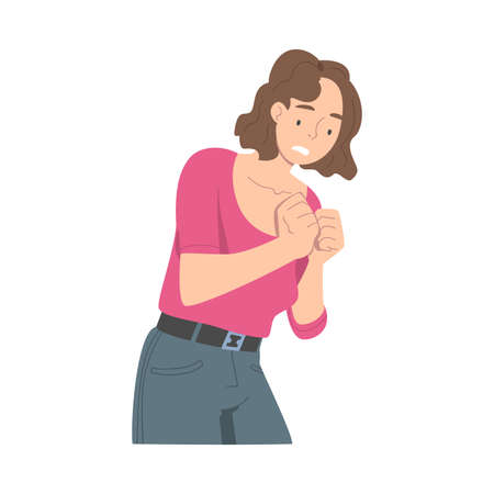 Disappointed with Bad News Woman Character with Clenched Fists Vector Illustrationのイラスト素材
