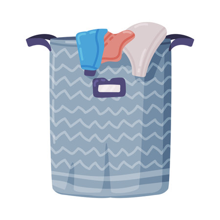 Laundry Basket or Hamper Full with Clothing Items Vector Illustrationのイラスト素材