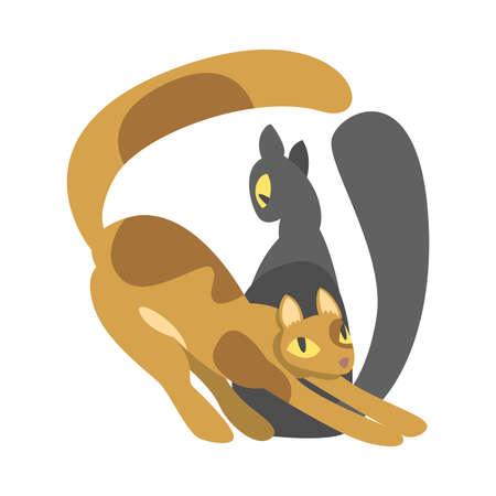 Couple of Smooth Coated Cat in Love Fawning and Cuddling Vector Illustrationのイラスト素材