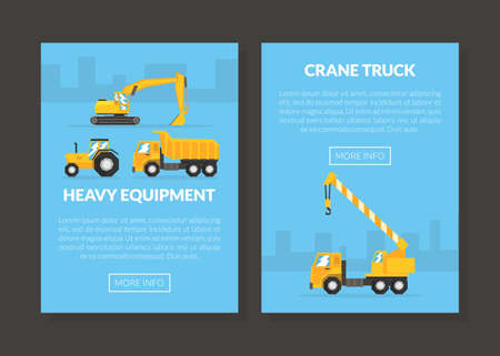 Construction Machinery and Heavy Equipment on Building Site Engaged in Earthwork Operation Vector Templateのイラスト素材
