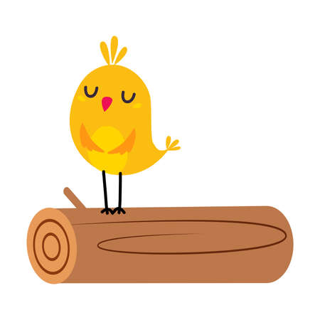 Cute Forest Bird Sitting on Log Vector Illustrationのイラスト素材