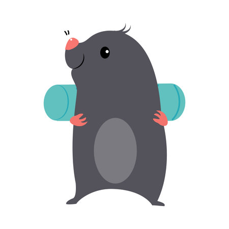 Cute Grey Mole as Forest Animal Walking with Backpack Vector Illustrationのイラスト素材