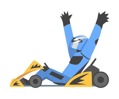 Kart Racing or Karting with Man Racer in Open Wheel Car Engaged in Motorsport Road Extreme Driving Vector Illustrationのイラスト素材