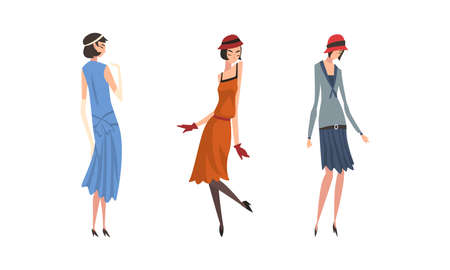 Young Female Wearing Garment from Twenties Vector Setのイラスト素材