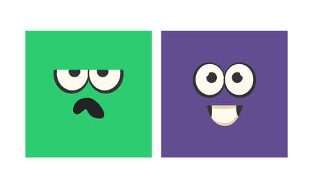 Cartoon Square Face with Emotion Expression Vector Setのイラスト素材