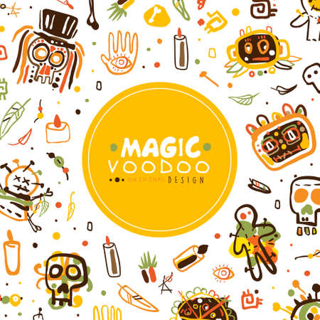 Voodoo Hand Drawn Design as African Religion and Magic Vector Templateのイラスト素材