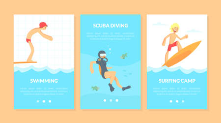 Water Activity with People Character Having Fun Enjoying Summer Vacation Vector Templateのイラスト素材