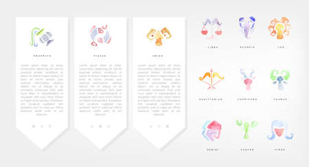 Zodiac Sign and Symbols Astrological Watercolor Vector Templateのイラスト素材