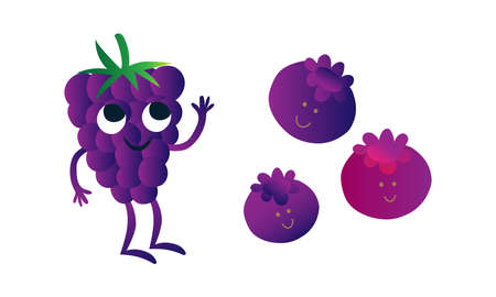 Cute Humanized Fruit with Smiling Face Vector Setのイラスト素材