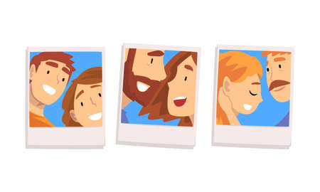 Man and Woman Couple on Photographic Print or Snapshot Vector Setのイラスト素材