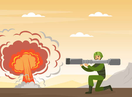 Man as Military Special Force in Uniform and Projector in Aiming Pose Vector Illustration