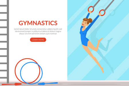 Sport with Woman Doing Rhythmic Gymnastics with Rings Vector Landing Page Templateのイラスト素材