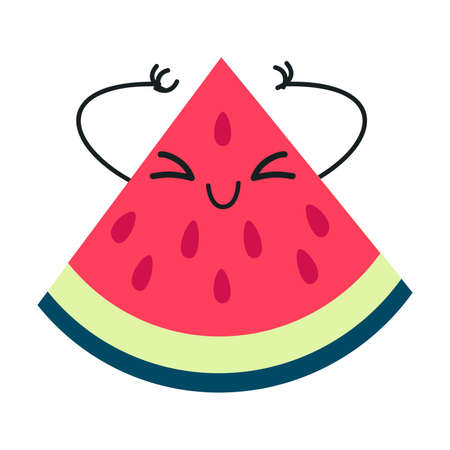 Funny Watermelon Fruit Character with Smiling Face and Arm Vector Illustrationのイラスト素材