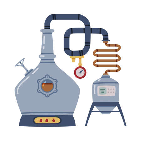 Whiskey Drink Process with Distillation in Pot Still Vector Illustrationのイラスト素材