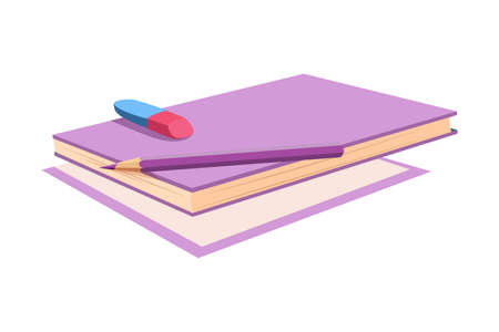 Notepad with Pencil and Eraser as Kids Items for Drawing Vector Illustrationのイラスト素材