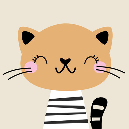 Stuffed Cat in Striped Vest as Kids Toy Vector Illustrationのイラスト素材