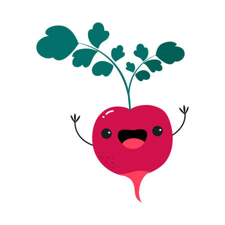 Funny Radish Vegetable Character with Smiling Face and Arm Vector Illustrationのイラスト素材